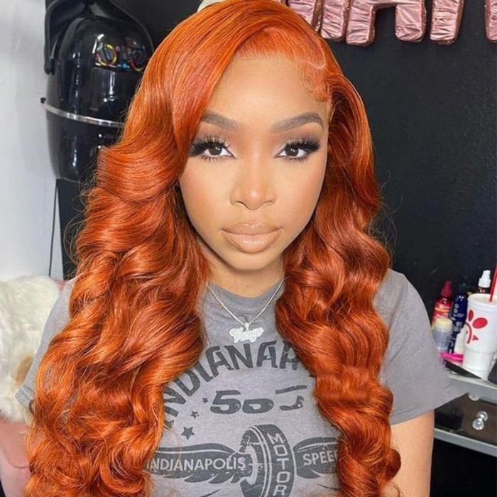 Incolorwig Ginger Orange Body Wave 13*4 Lace Front Wig Fall Color Human Hair Wigs