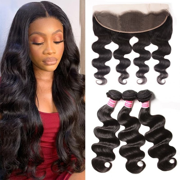Incolorwig Brazilian Body Wave 13×4 Lace Frontal Closure With 3 Bundles Body Wave Hair