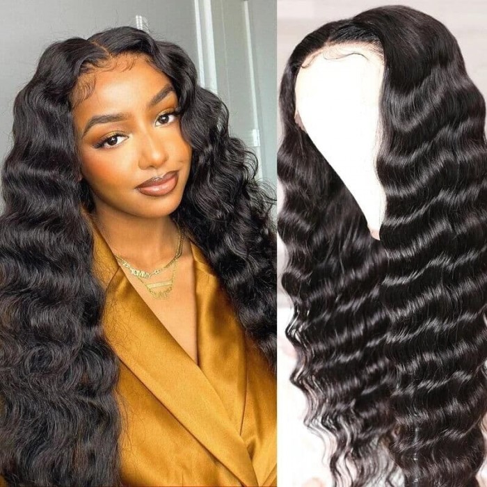 Incolorwig Long Loose Deep Wave T Part Wig 150% Density Natural Black Wigs With Baby Hair