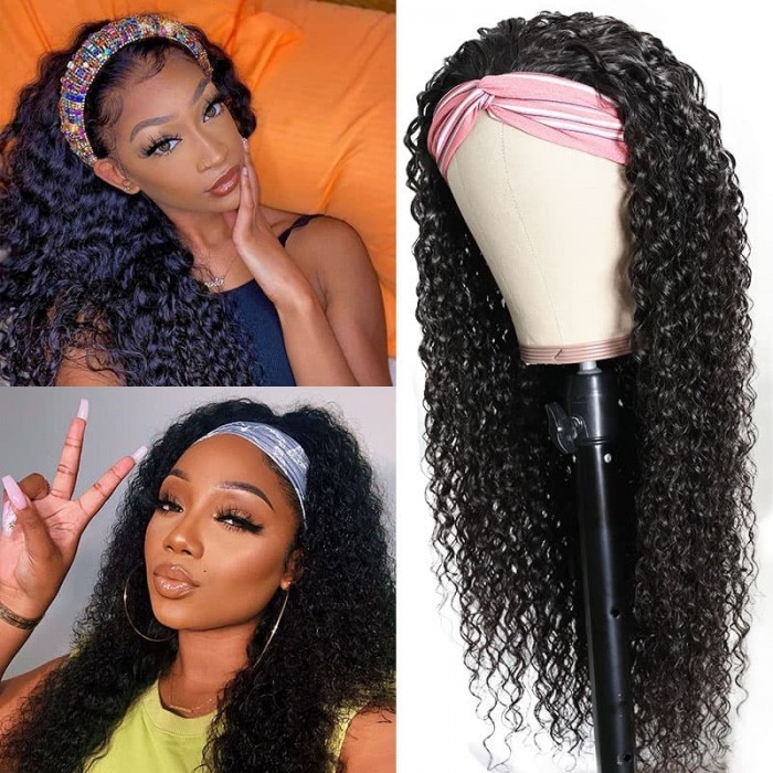 Incolorwig Superior Human Hair Wig 150% Density Jerry Curly Hair Headband Wig