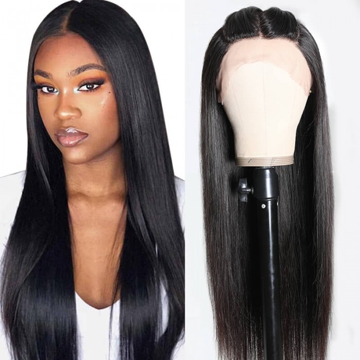 Incolorwig High Quality Natural Black 4.15*0.5*3 Straight Hairline Lace Wigs Updo Free Three Part Lace Part Wigs