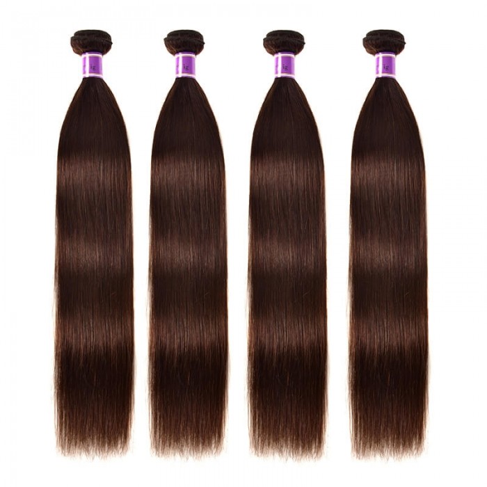 Incolorwig Virgin Peruvian Straight #2 Dark Brown 4 Bundles Human Hair Weave   