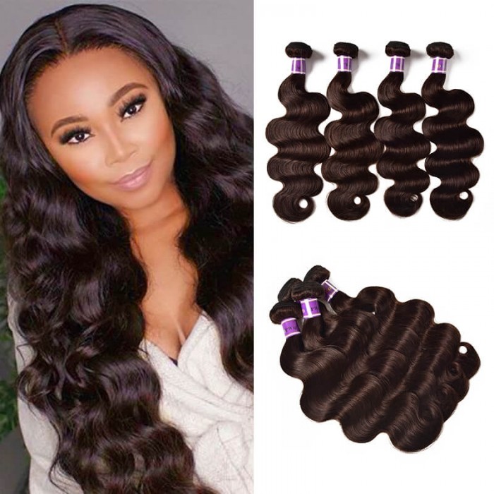 Incolorwig Virgin #2 Dark Brown Brazilian Body Wave 4 Bundles Human Hair Weave