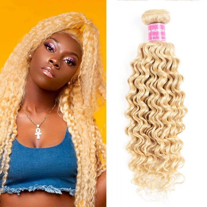 Incolorwig Brazilian Human Hair Weave #613 Blonde Deep Wave Hair 1 Bundle