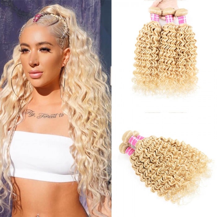 Incolorwig Superior Peruvian Human Hair 3 Bundles Deals #613 Blonde Deep Wave Hair Weave