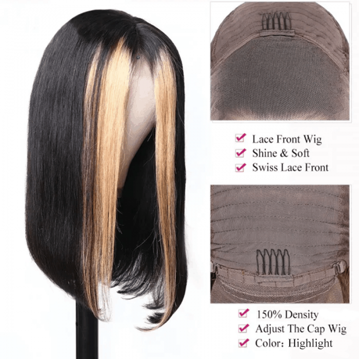 Incolorwig #TL27 13*4 Lace Front Human Hair Wigs150% Density Pre Plucked Highlight Straight Hair Wig