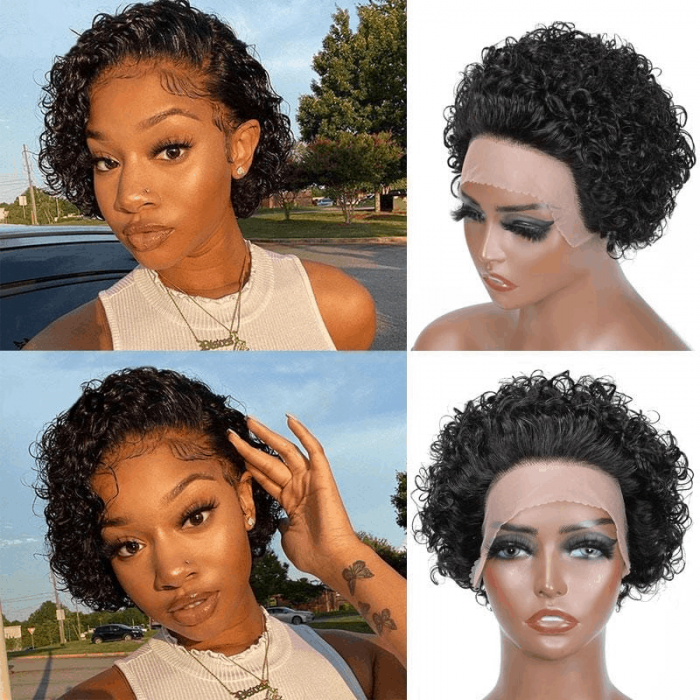 Incolorwig Flash Sale Short Curly Natural Black 13*1 Lace Front Wigs 8 Inch