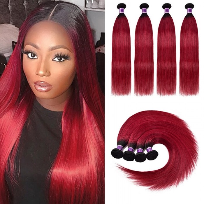 Incolorwig Peruvian Human Hair Weave #TB Burgundy 4 Bundles Straight Human Hair Weave