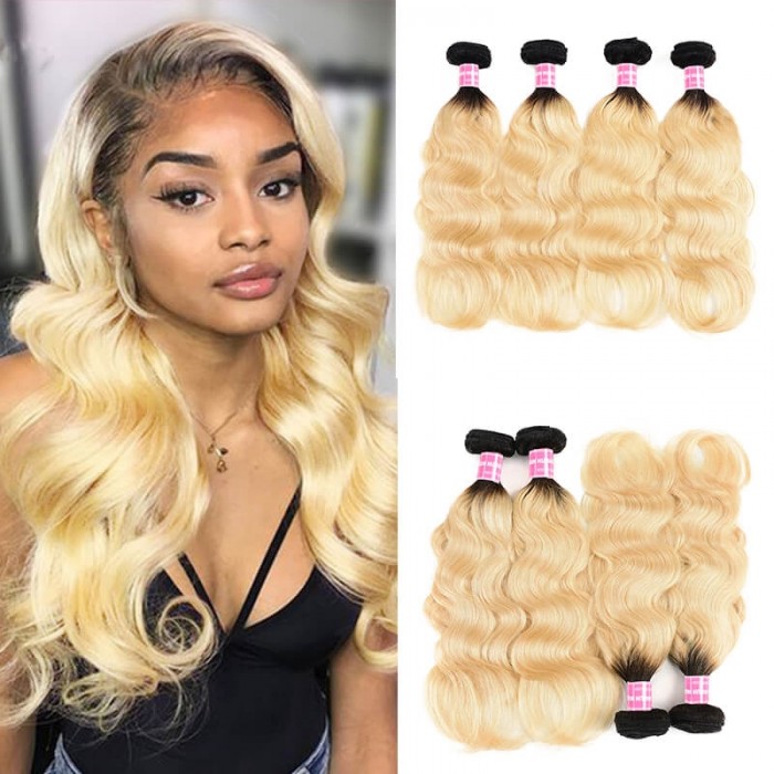 Incolorwig Brazilian New Arrival #T1B613 Ombre Blonde Body Wave 4 Bundles Deals Human Hair Weaving