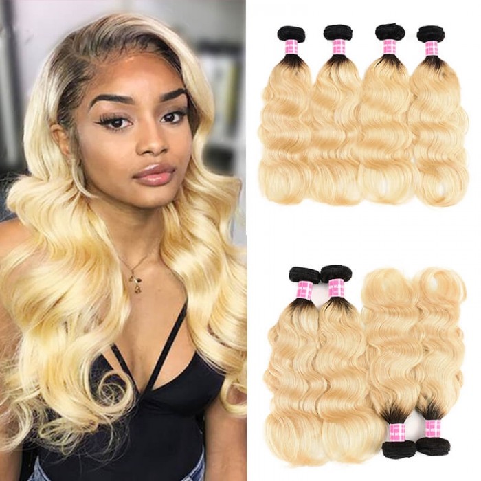 Incolorwig Quality Peruvian Human Hair #T1B613 Ombre Blonde Body Wave 4 Bundles Deals 