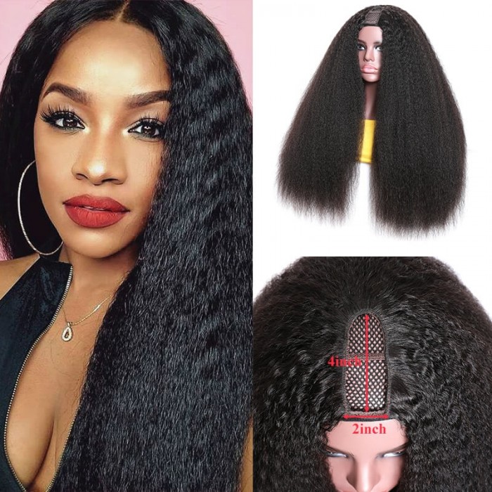 Incolorwig 100% Remy Human Hair Kinky Straight Wigs 150% Density U Part Wig 2x4 Opening Size Half Wig