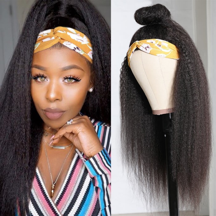 Incolorwig Kinky Straight Human Hair Half Wigs Glueless 3/4 Half Wigs 150% Density Wigs