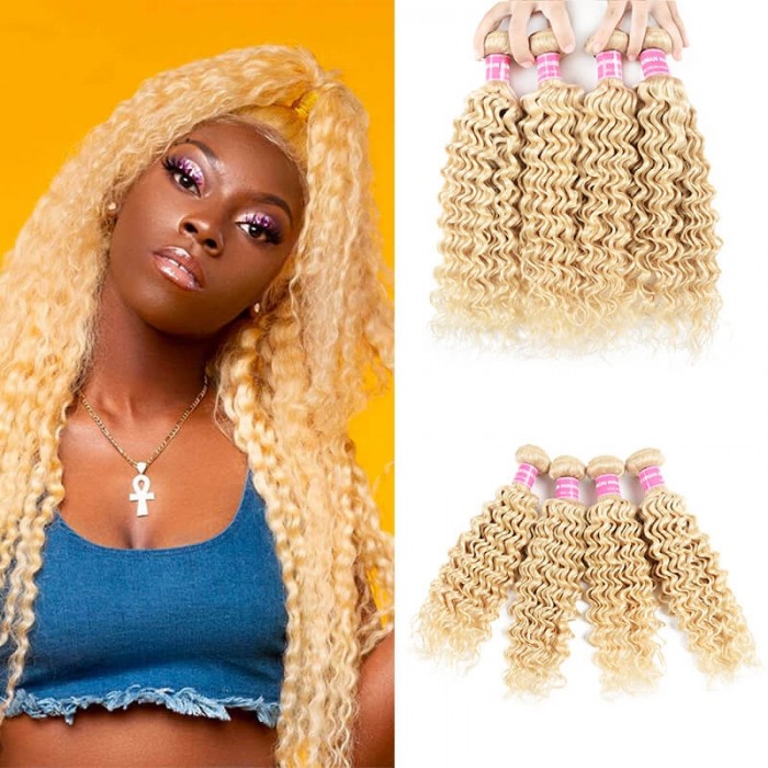 Incolorwig Brazilian Hot #613 Blonde Deep Wave Human Hair 4 Bundles Deals