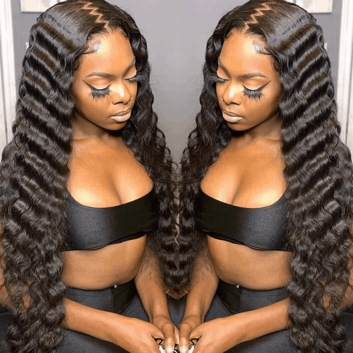 Incolorwig Natural Black Deep Wave 13*4 Lace Front Human Hair Wig Pre Plucked With Baby Hair