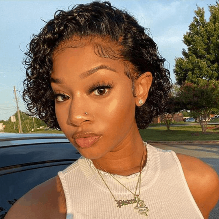 Incolorwig Flash Sale Short Curly Natural Black 13*1 Lace Front Wigs 8 Inch
