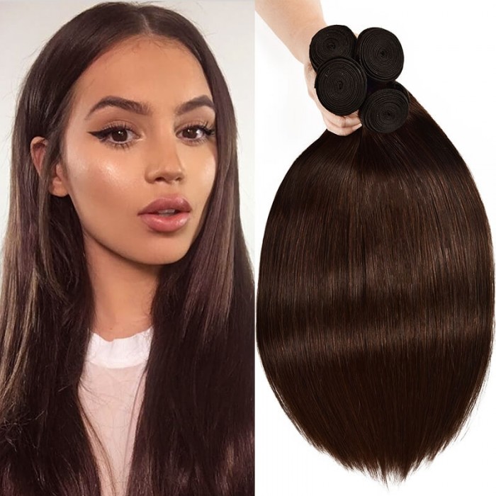 Incolorwig Virgin Peruvian Straight #2 Dark Brown 4 Bundles Human Hair Weave   