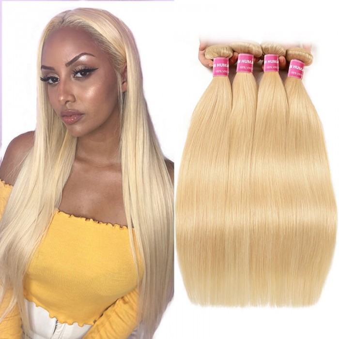Incolorwig Salable Color #613 Blonde Straight Brazilian Hair 4 Bundles Deals Human Hair Weave