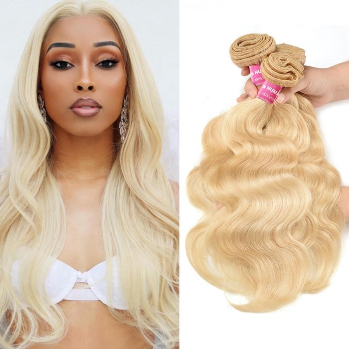 Incolorwig Soft Peruvian Virgin Human Hair # 613 Blonde Body Wave Hair Weaves 3 Bundles