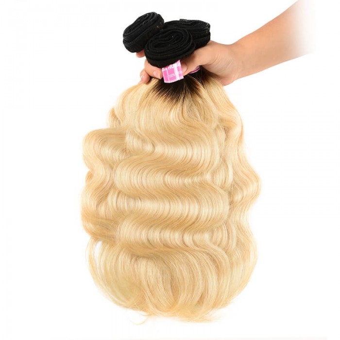 Incolorwig Peruvian Virgin Body Wave Hair Weave 3 Bundles #T1B613 Ombre Blonde Human Hair Weave