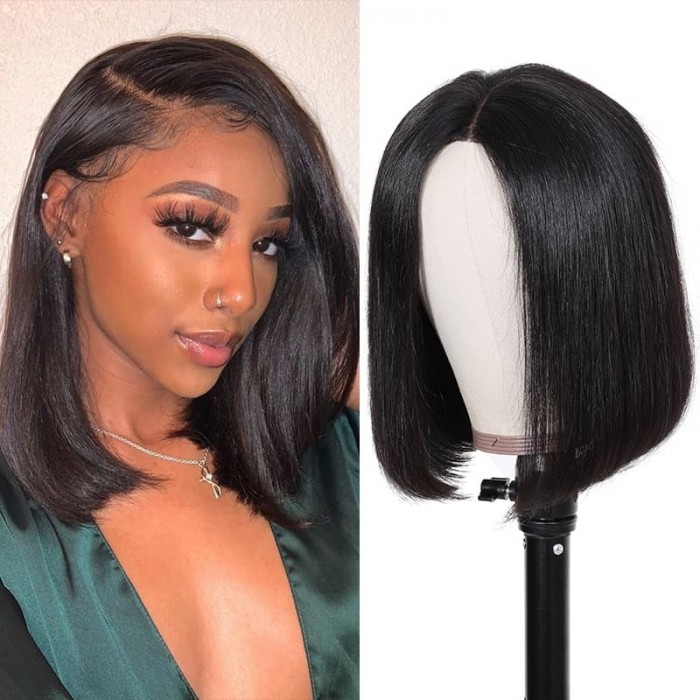 Incolorwig Natural Black 100% Human Hair Wig 13*4 Lace Frontal Bob Wig With Baby Hair