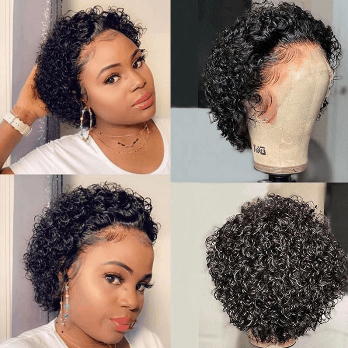 Incolorwig Flash Sale Short Curly Natural Black 13*1 Lace Front Wigs 8 Inch