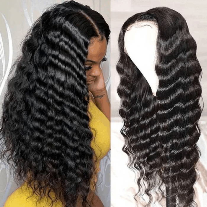 Incolorwig Natural Black Deep Wave 13*4 Lace Front Human Hair Wig Pre Plucked With Baby Hair