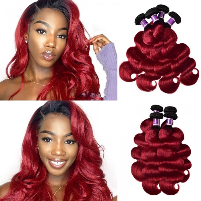 Incolorwig Brazlian Human Hair New Arrival #TB Burgundy Body Wave Human Hair Weave 4 Bundles Deals