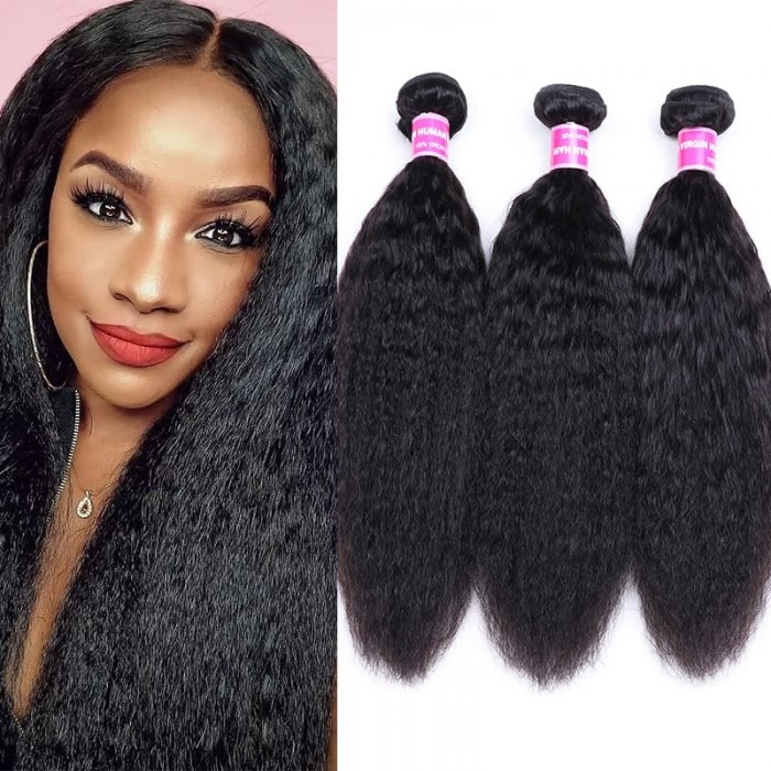 Incolorwig Kinky Straight Hair Bundles 3 Bundles 8-26 Inch 100% Human Hair Extensions Fast Shipping