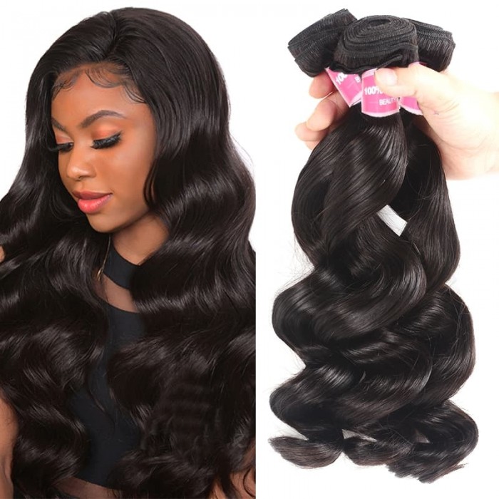 Incolorwig Brazilian Loose Wave Bundles 3 Pcs Loose Natural Black Human Hair Bundles