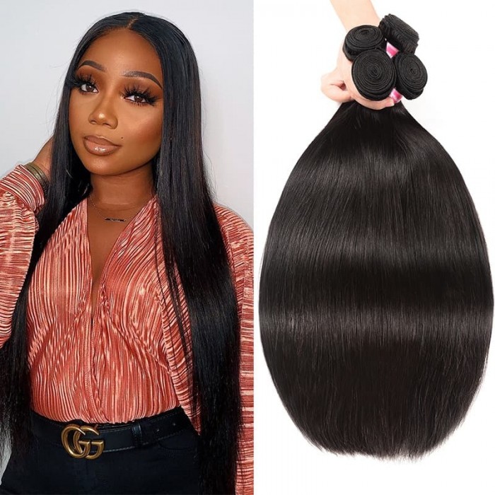 Incolorwig 100% Virgin Human Hair Weave Soft Brazilian Straight Hair 4 Bundles Affordable Price