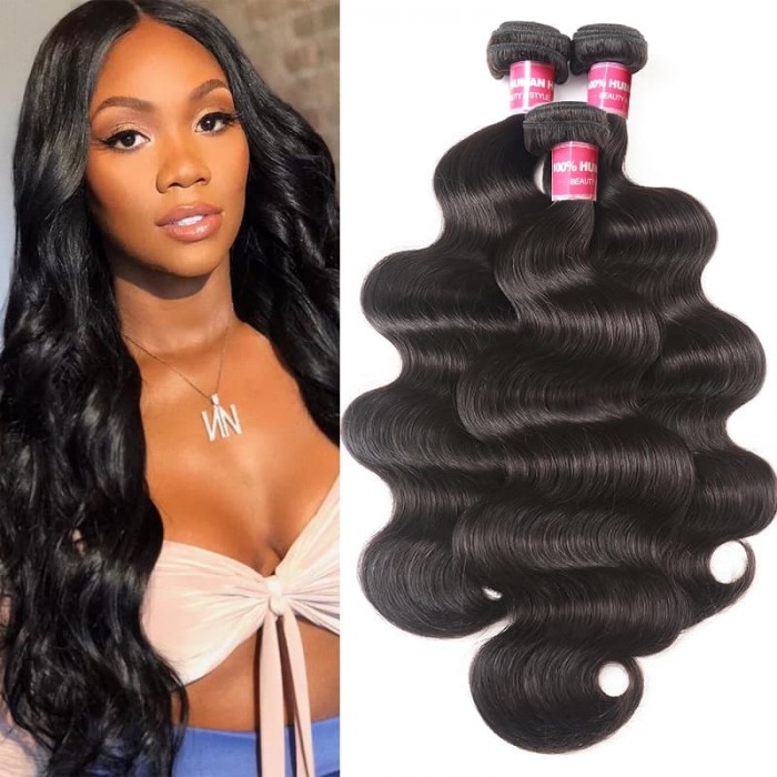 Incolorwig Brazilian Body Wave Hair 3 Bundles Natural Color Brazilian Virgin Hair Extensions