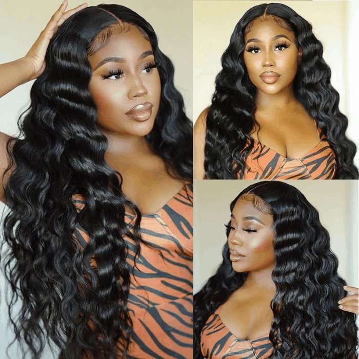 Incolorwig Natural Black Deep Wave 13*4 Lace Front Human Hair Wig Pre Plucked With Baby Hair