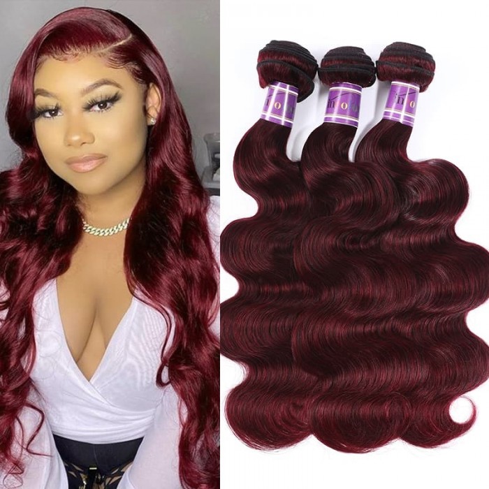 Incolorwig 3 Bundles Hair Weave #99J Body Wave Peruvian Human Hair