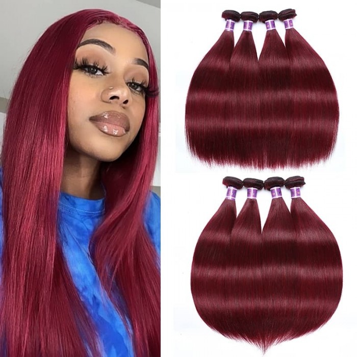 Incolorwig Brazillian 99J Color Human Hair 4 Bundles Straight Human Hair Weave