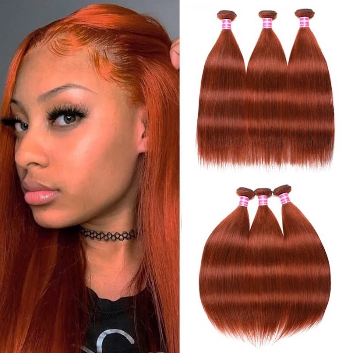 Incolorwig High Quality Brazilian 3 Bundles #350 Ginger Weave Straight Human Hair 