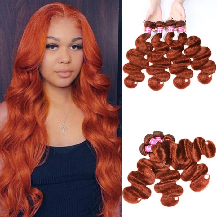 Incolorwig 100% Brazilian Human Hair Pre-colored #350 Ginger Body Wave 4 Bundles Weave