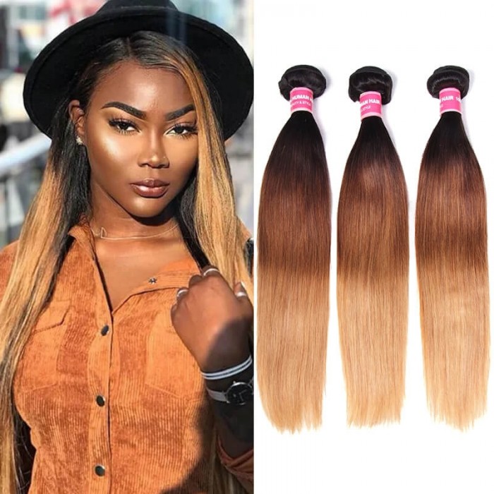 Incolorwig Novel Brazilian Virgin Straight Hair Weave  #T1B427 Ombre Human Hair Weave 3 Bundles