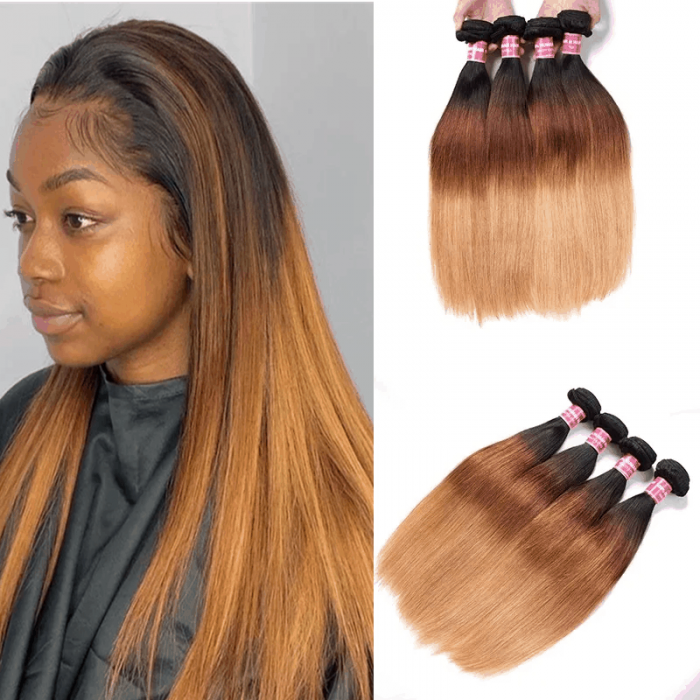 Incolorwig Quality Peruvian Human Hair #T1B427 Ombre Color Straight Human Hair Weave 4 Bundles Deals