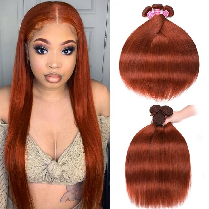 Incolorwig High Quality Ginger Color Peruvian Hair 3 Bundles #350 Ginger Straight Human Hair Weave