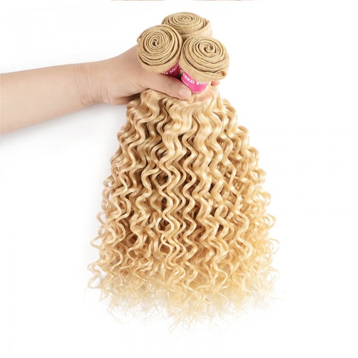 Incolorwig Superior Peruvian Human Hair 3 Bundles Deals #613 Blonde Deep Wave Hair Weave
