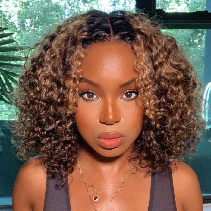 Incolorwig Water Wave Short Cut Bob Wig Ombre #427 T Part Lace Frontal 150% Density Wig