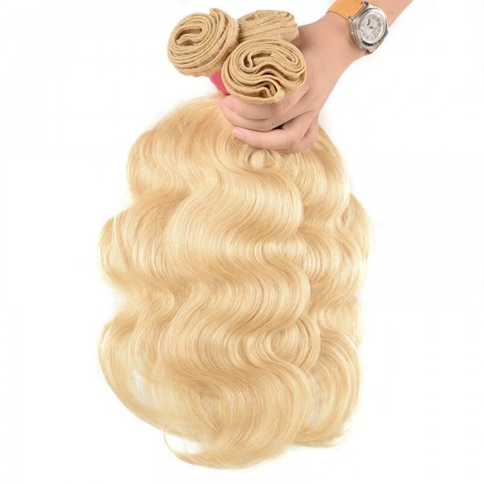 Incolorwig Brazilian Human Virgin Hair # 613 Blonde Body Wave Hair Weaves 3 Bundles