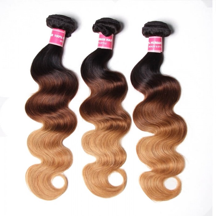 Incolorwig New Arrival #T1B427 Ombre Body Wave Ombre Color 3 Bundles With 4*4 Lace Closure Free Part