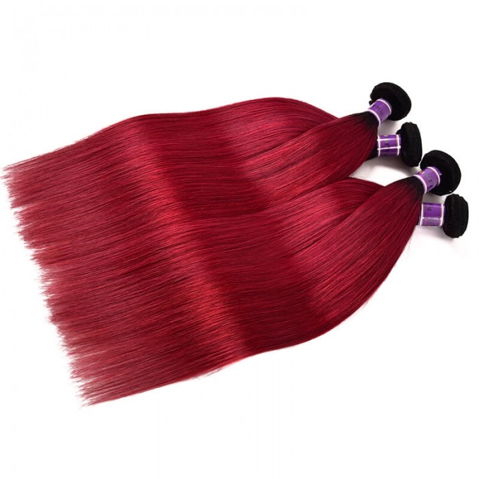 Incolorwig Peruvian Human Hair Weave #TB Burgundy 4 Bundles Straight Human Hair Weave