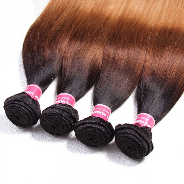 Incolorwig Quality Peruvian Human Hair #T1B427 Ombre Color Straight Human Hair Weave 4 Bundles Deals