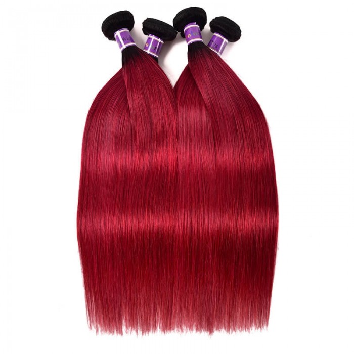 Incolorwig Peruvian Human Hair Weave #TB Burgundy 4 Bundles Straight Human Hair Weave