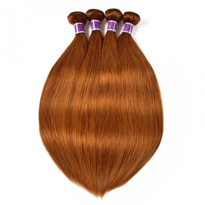 Incolorwig Virgin #30 Dark Brown Straight Peruvian 4 Bundles Human Hair Weave   