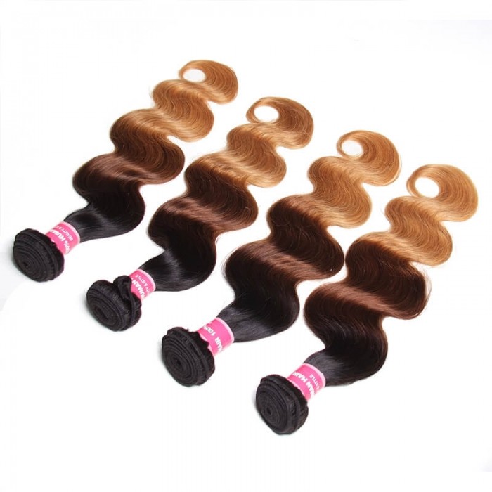 Incolorwig Brazilian 4 Bundles Hair With 4*4 Free Part Lace Closure New Arrival #T1B427 Ombre Color Body Wave Hair Combinaiton