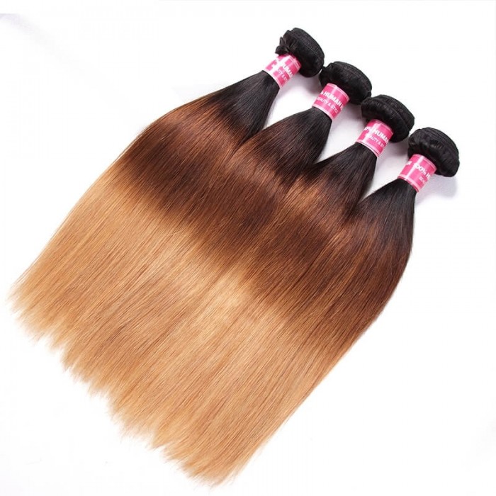 Incolorwig Quality Peruvian Human Hair #T1B427 Ombre Color Straight Human Hair Weave 4 Bundles Deals