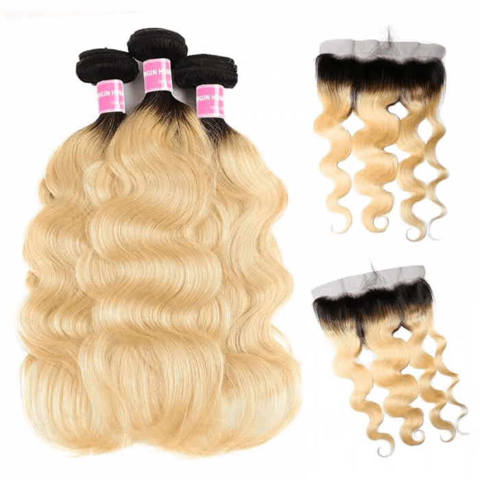 Incolorwig malaysian Human Virgin Hair 3 Bundles With 13*4 Free Part Lace Frontal #T1B613 Body Wave Hair Combination